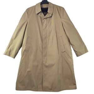 Vintage Botany 500 Trench Coat Men 44 Long Tan Faux Fur Lined Overcoat Flaw GUC